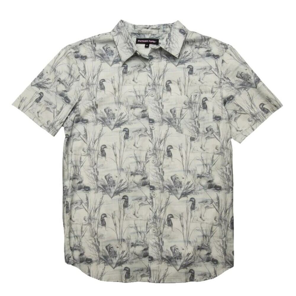 Psycho Tuna Small Mens Shirt Button Down Ducks Gray NWT